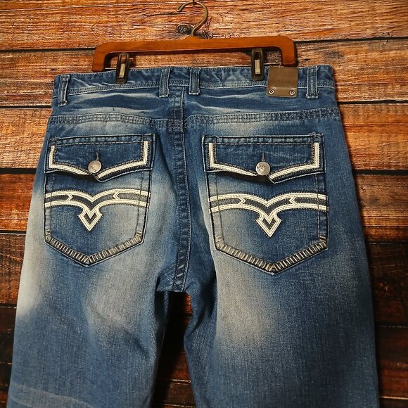 GS115 Jeans Mens 38X33 Blake Slim Distressed Y2K Bleach Spots Embroidered Blue - Picture 5 of 12